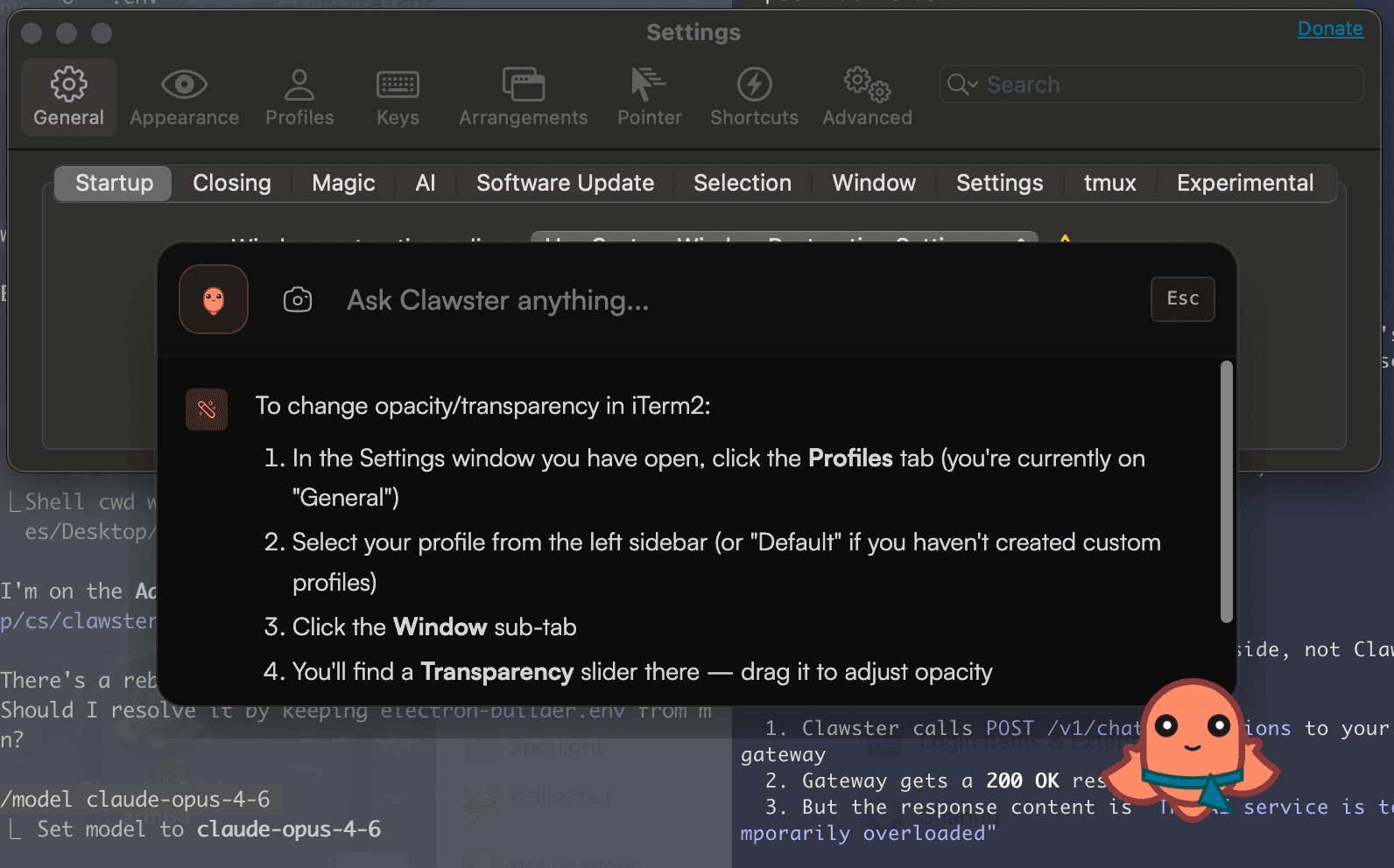 Clawster screenshot question bar